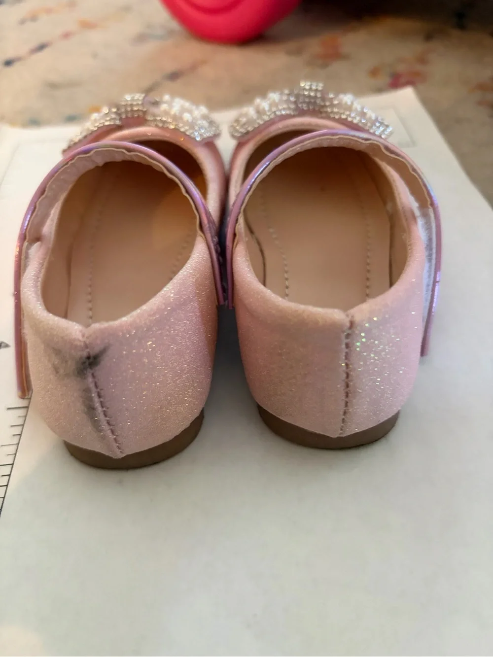 Girls Pink Pearl Bow Mary Jane Flats 5.5